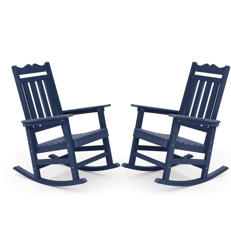 Chaise Adirondack berçante en plastique Anick, Bleu marine