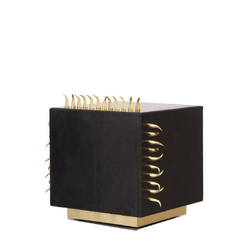Table de bout en cuir Clover Rhapsody, accents dorés, 18 x 18 x 18, Noir