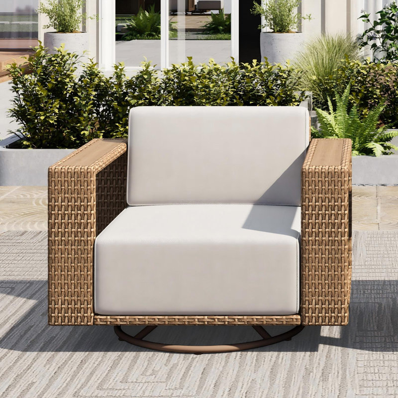 Chaise pivotante en osier avec accoudoirs