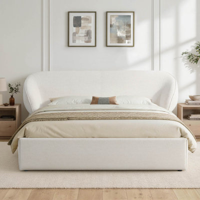 Woodcroft Cloud Comfort Modern Upholstered Wingback Platform Bed with Waterproof Waffle-Weave Chenille