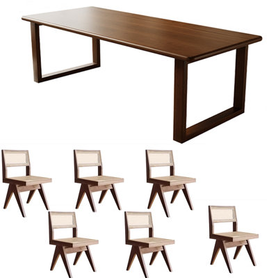 Simple And Modern Dining Table And Chairs 6 - Person Solid Wood Solid Wood Top Double Pedestal Dining Set