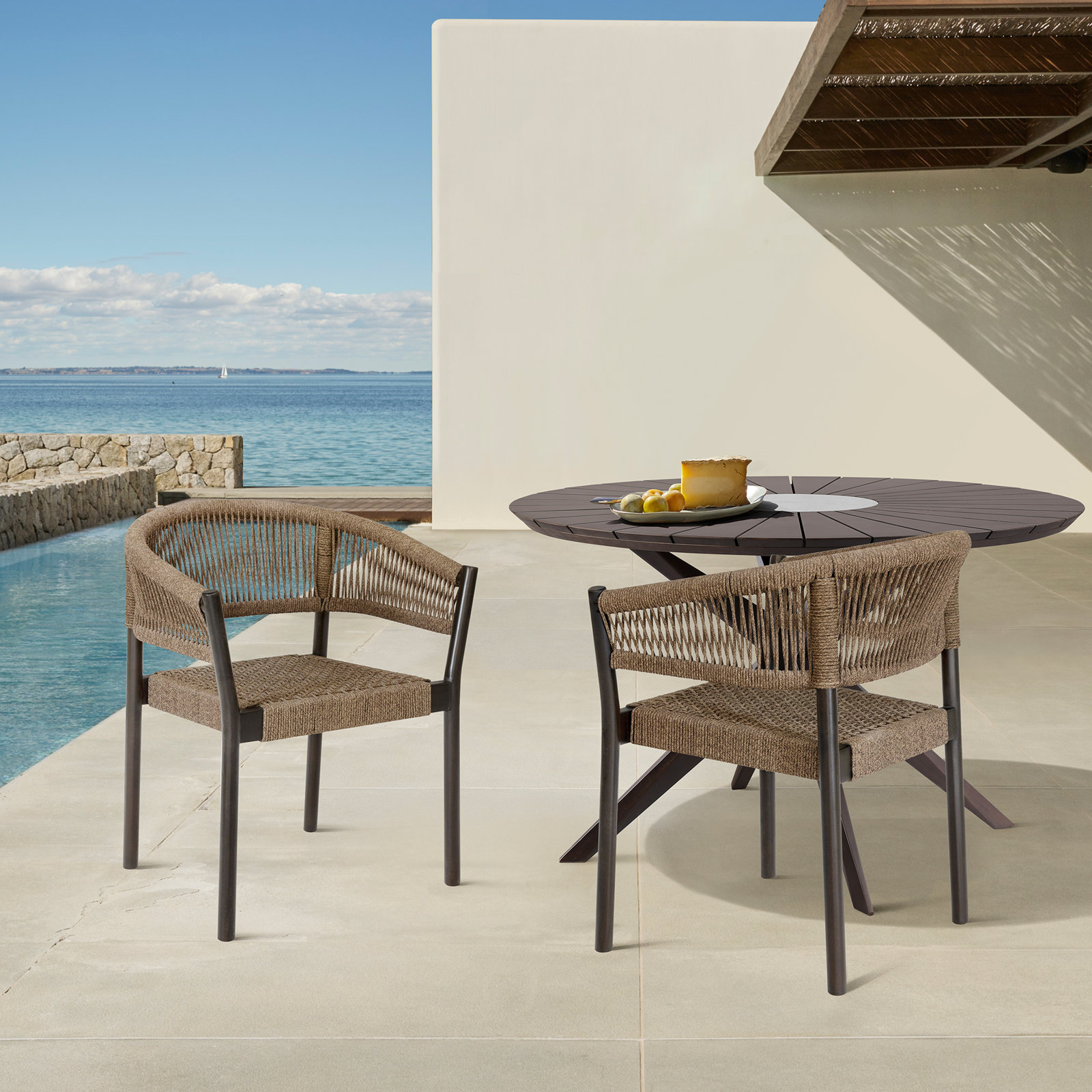 Fynn Stackable Eucalyptus Patio Armchair, Truffle/Black