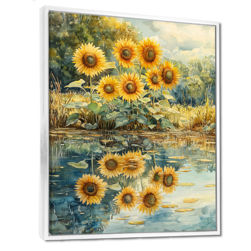 Dorna Sunflowers In Reflection III - Tournesols, reproductions encadrées, H 44 po x l 34 po, Reproduction avec cadre flottant