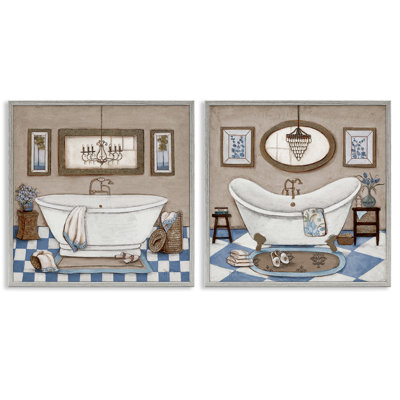 Tiled Bathroom Views 2pc Framed Giclee Set, design by Janet Tava