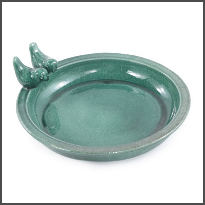 Bain d'oiseaux en céramique fait à la main, bol de bain pour oiseaux extérieur vert forêt de 11,8 pouces avec ornements d'oiseaux rétro, bain d'oiseaux de jardin pour la cour, patio, décor de cour, fonctionne également comme abreuvoir d'oiseaux sauvages