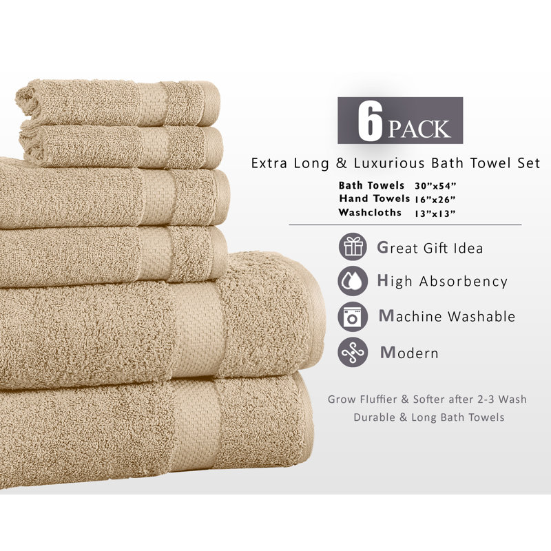 Ensemble de serviettes en coton à 100 % 6 pièces Aden, Taupe