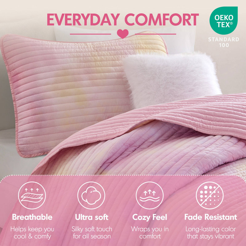 Ensemble de courtepointe 3 pièces 3 pièces, Twin Queen Quilt + 2 Additional Pieces, Pink