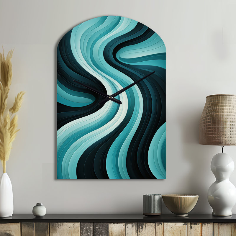 Horloge murale asymétrique en métal Turquoise Black Opt Art In - Op Art, Moyenne
