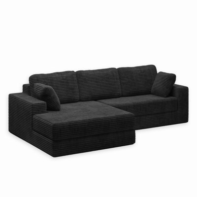 L shape Modular Sectional Sofa, Compressed Sectional Sofa Modern Minimalist Style Corduroy Couch,Unfold into a bed, Bedroom, Comfy Compressed Sofa Cou by Latitude Run