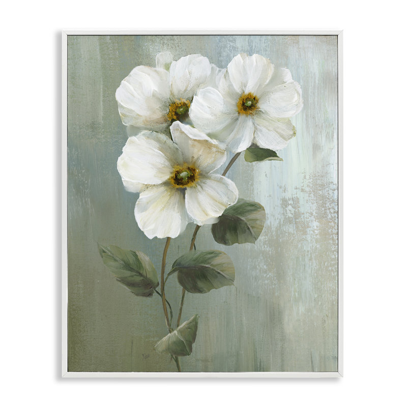 Apple Blossom Sprigs Giclee Art by Nan, Coastal White Framed Giclee, 14" H x 11" W