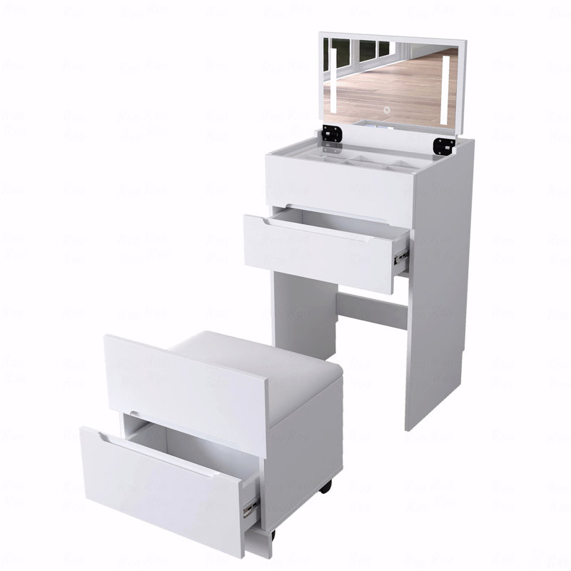 Dressing Table (Makeup Vanity)  - 3 In 1 Vanity Desk (Makeup Vanity) With Open Top Mirror,Small Make Up Makeup Vanity  With Visible Glass Desktop,Compact Makeup Makeup Vanity  With 3 Drawers,, For Bedroom