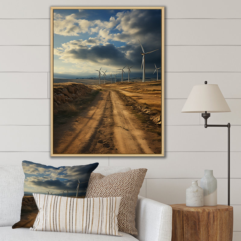 " Wind Turbines Minimalism Scenery IV ", Natural Floater Framed, 32" H x 24" W x 1" D