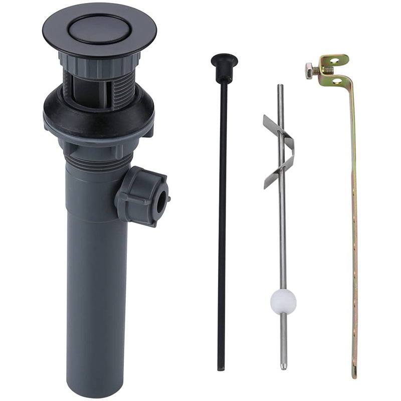 Lift Rod Bathroom Sink Drain with Overflow, Matte Black
