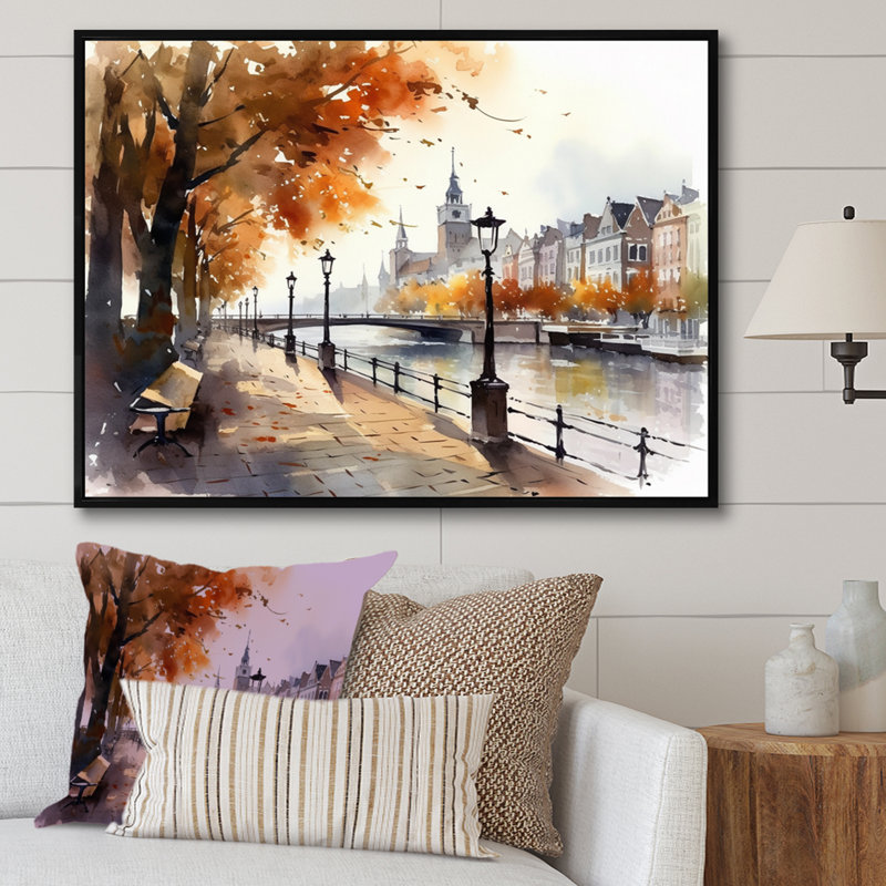 Rudys Waterfront Cityscape II sur impression sur toile, H 12 po x l 20 po x P 1 po, Cadre flottant noir