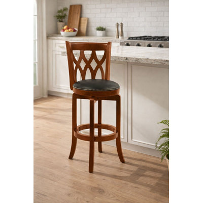 Harold Swivel Upholstered Counter Stool with Solid Wood Frame