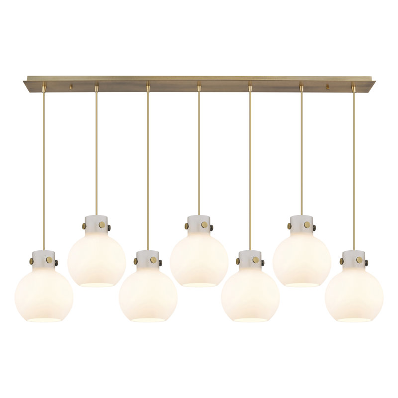 Luminaire suspendu sphère 7 lumières Amrith, Laiton brossé, Blanc