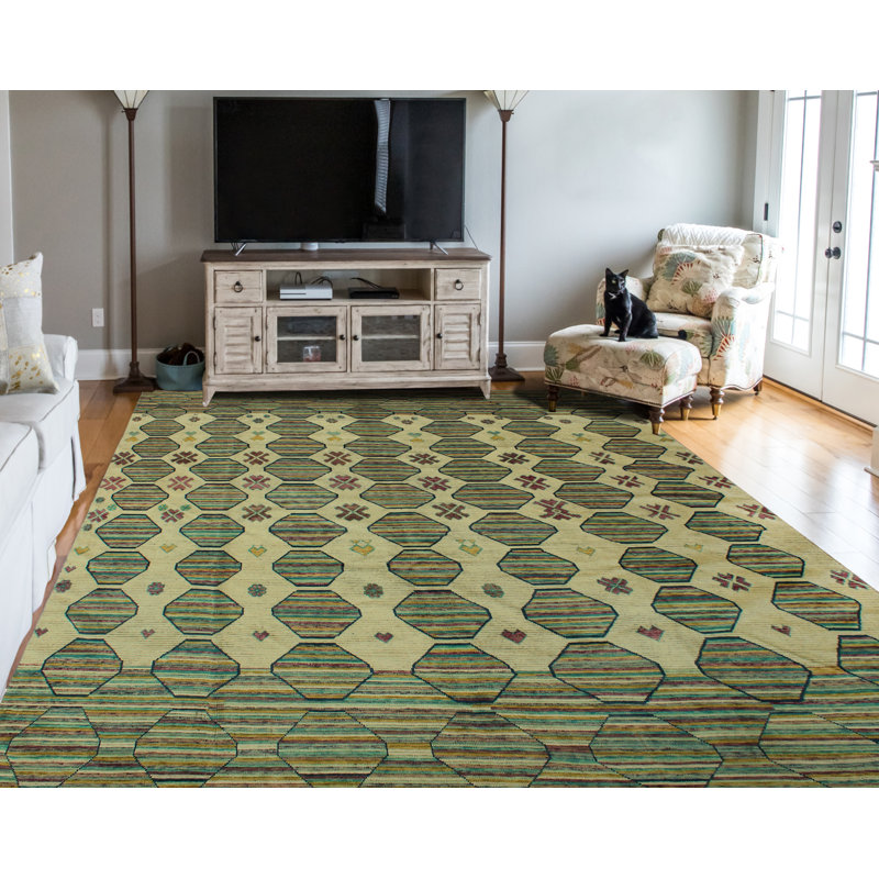 Keevin One-of-a-Kind 10'1 x 13'9 New Age Rectangle Wool Area Rug in Ivory