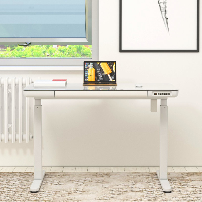 Home Office Height Adjustable Standing Desk with Drawer, White