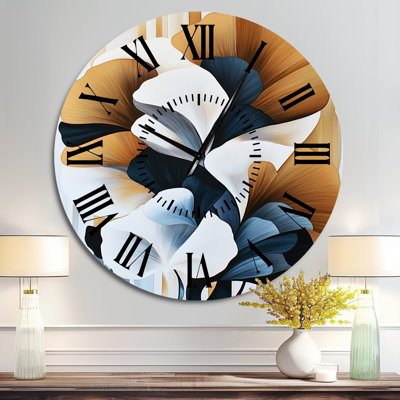 Ginkgo dans le silence doré - Horloge murale en métal Japandi silencieuse