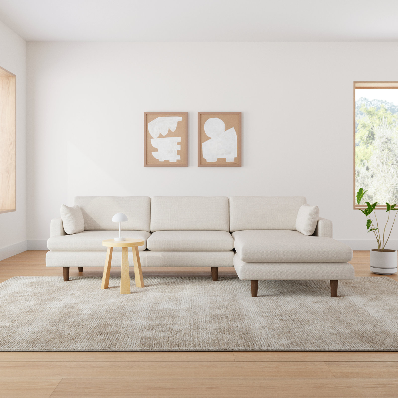 Laguna Upholstered Chaise L-Sectional, Right Hand Facing, Cream Performance Basketweave