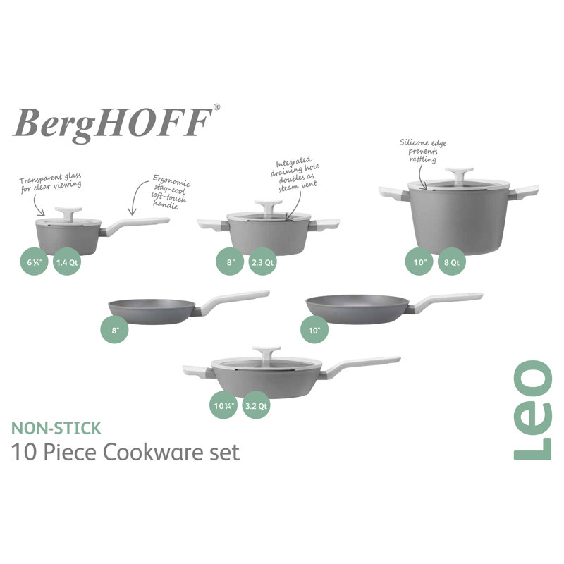BergHOFF Leo 10Pc Black Ceramic Non-Stick Cookware Set, Gray/White