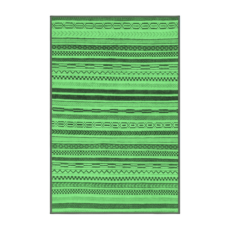 Tapis lavables à la machine à motif abstrait vert émeraude 2272, Rectangle 7 pi x 9 pi