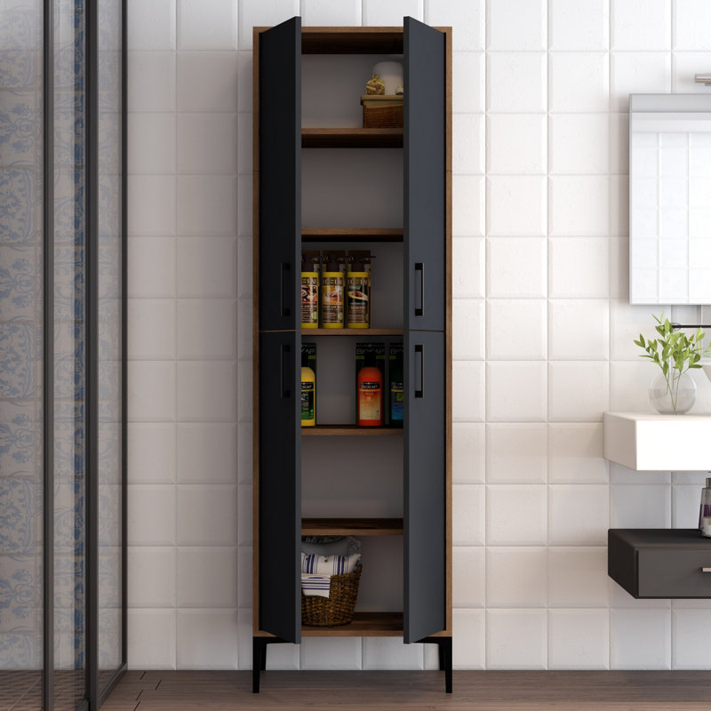 Arvydas Freestanding Linen Cabinet, Grey/Wood