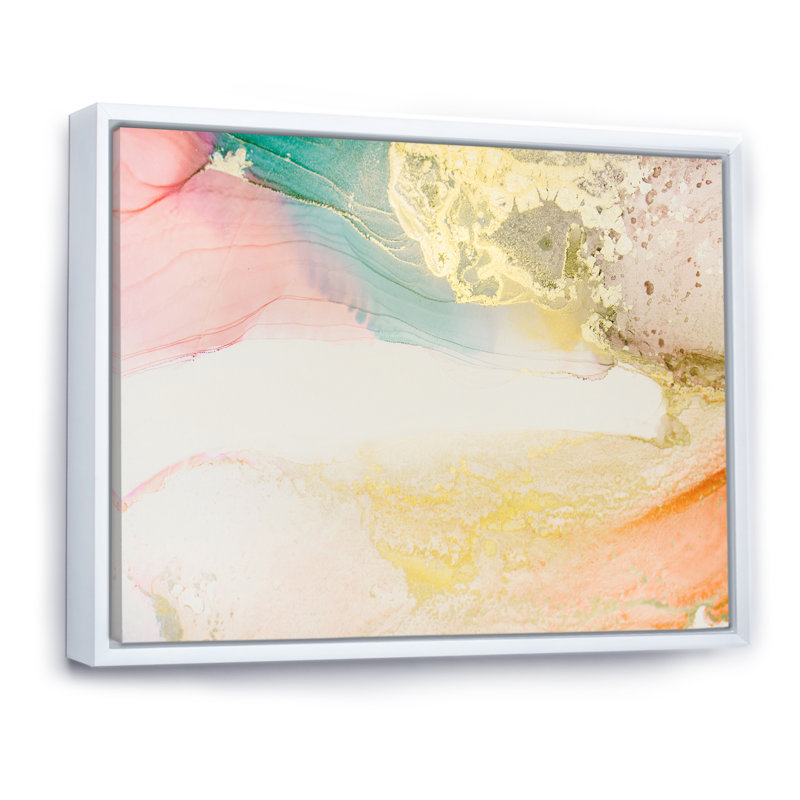 Art luxueux sur toile beige et doré de luxe, H 8 po x l 12 po x P 1 po, Toile avec cadre flottant blanc