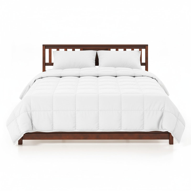 Queen Size Mid-Century Pine Solid Wood Platform Bed Frame with Headboard Slat Support, Walnut, Queen
