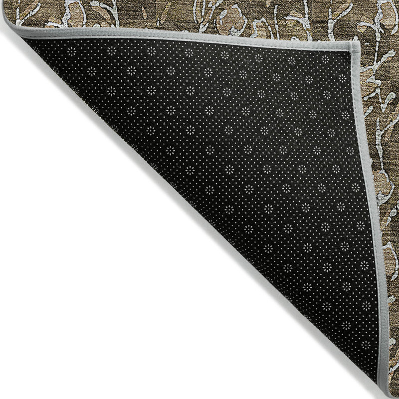 3' X 5' Brown And Ivory Floral Washable Indoor Outdoor Area Rug