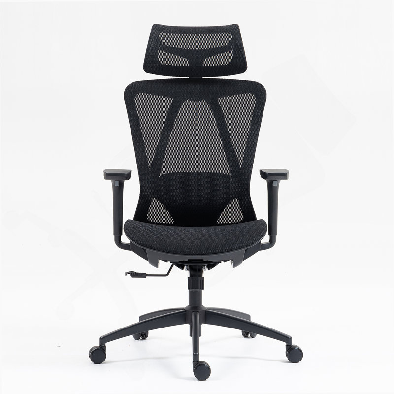Chaise de bureau en filet à haut dossier, Noir, Noir