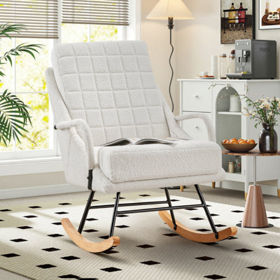 Rocking Chair Faux Leather Armchair For Nursery Mid Century Modern Recliner Upholstered Accent Comfy Lounge Rocking Chair For Bedroom,Living Room