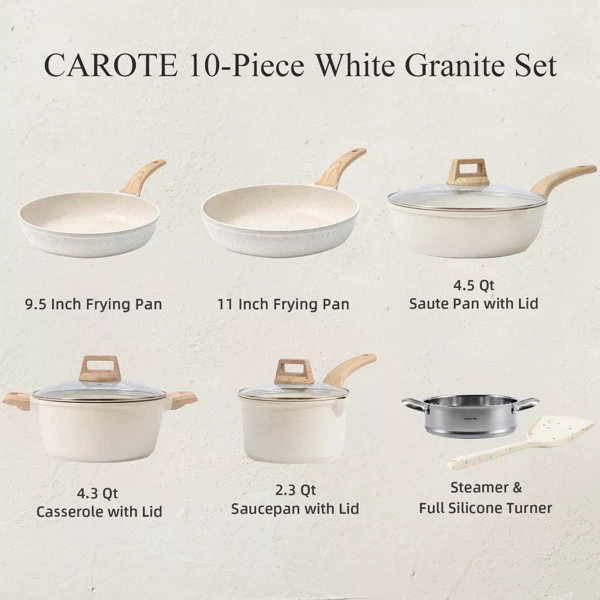 CAROTE 15-Piece Nonstick Cookware Set with Detachable Handles - Dark B