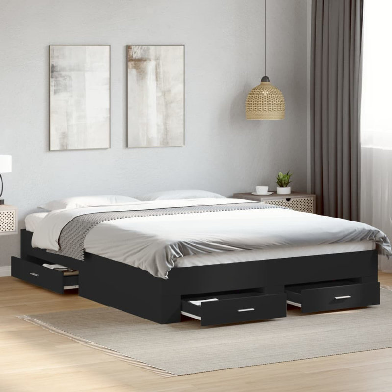 Vidaxl Bed Frame With Drawers Engineered Wood, European Kingsize (160 x 200cm), Smoked Oak