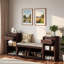 Banc de rangement avec coussin, compartiments, tiroirs et tablettes ouvertes-1065848108