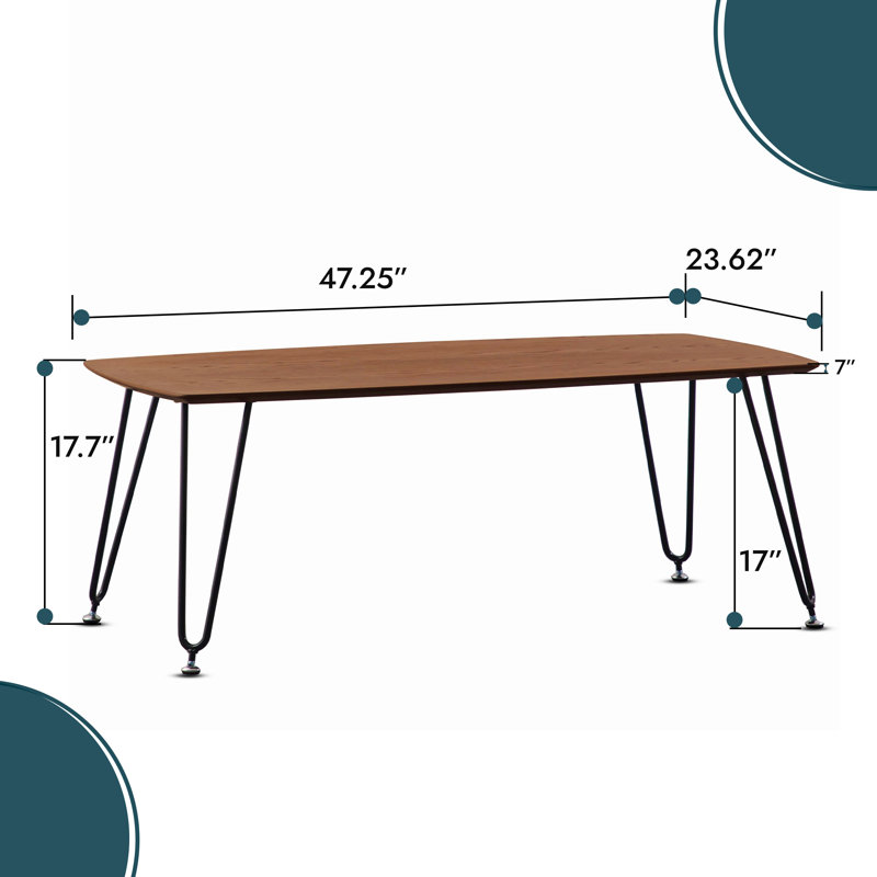 Rectangular Coffee Table with Curved Edge MDF Top and Iron Base – Accent Center Table Easy Assembly, Walnut
