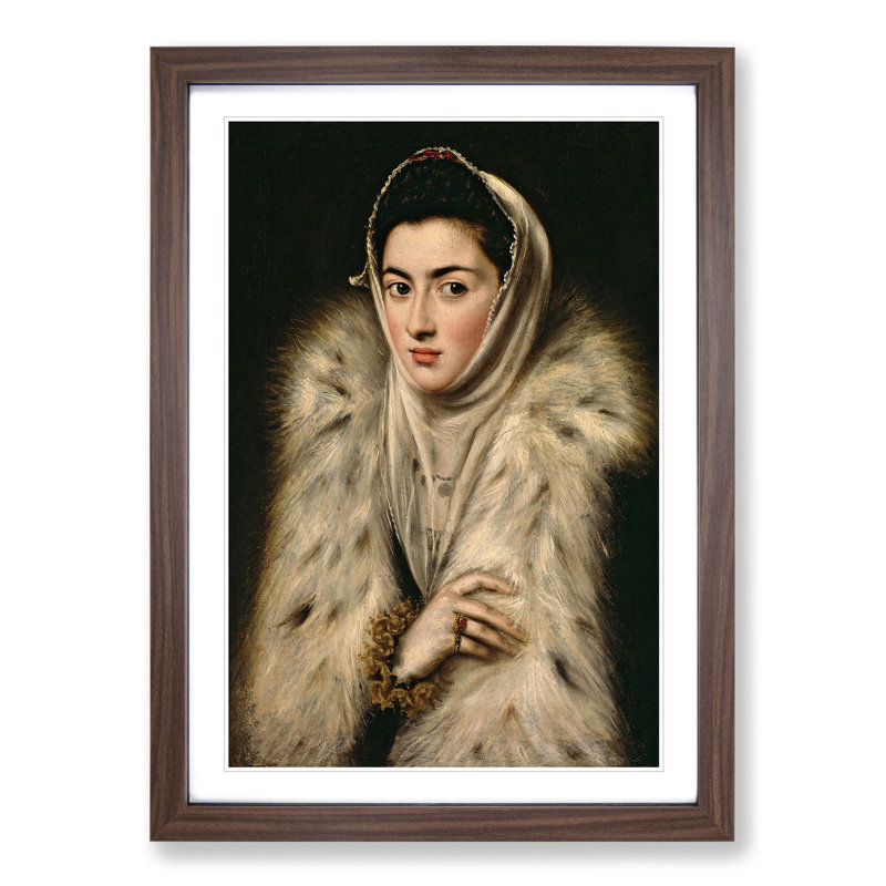 Lady in a Fur Wrap by El Greco - Picture Frame Painting, 36cm H x 27cm W x 2cm D, Walnut Framed