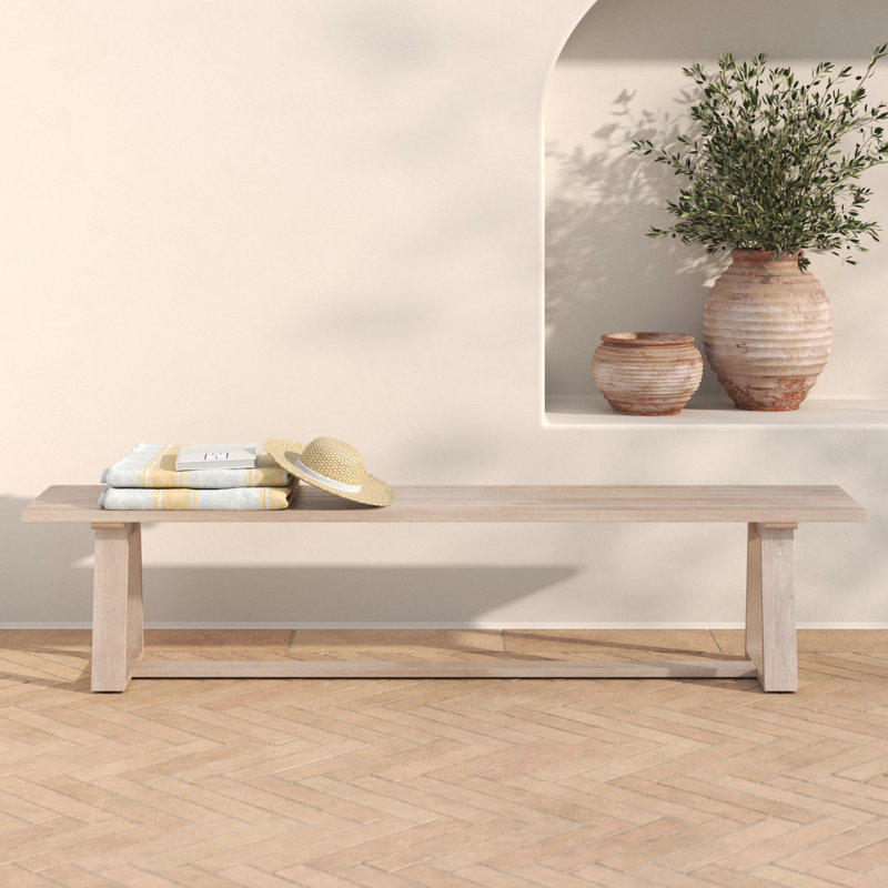 Shea Solid Wood Teak Outdoor Bench, Brown