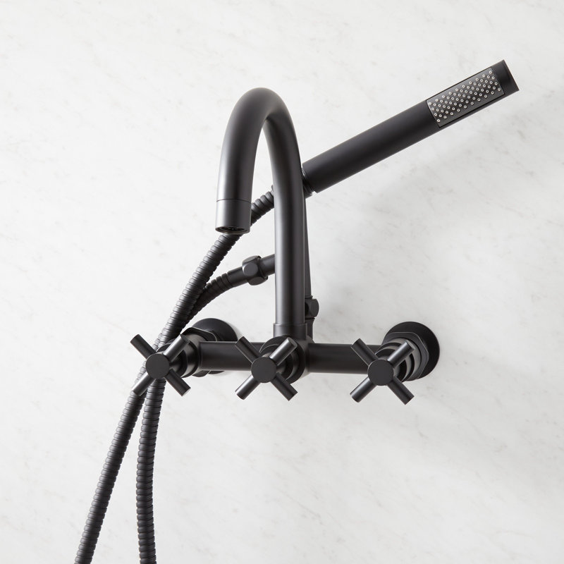 Sebastian Wall Mounted Tub Faucet with Cross Handles, Matte Black
