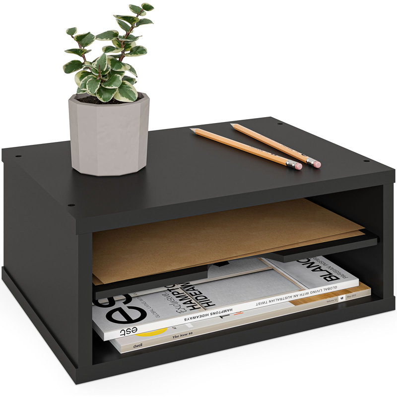 Logan Stackable 2-Tier Paper Organizer and Monitor Stand, Black