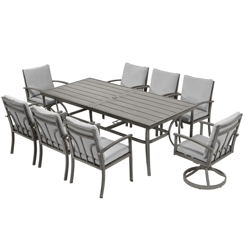 Mongeon Patio Dining Set Umbrella Hole Included Rectangular Table with Cushions Included, 8