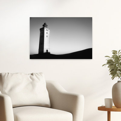 Reproduction d'art mural plage solitaire phare dune dramatique minimaliste sereine