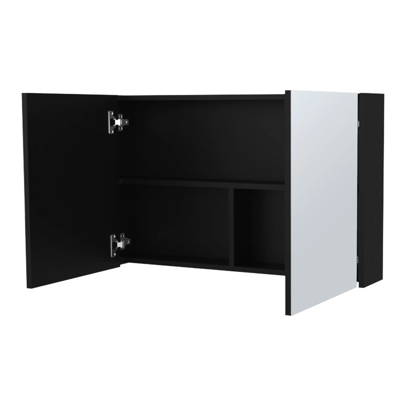 Armoire noire pour salle de bain avec miroirs et 3 tablettes, Noir