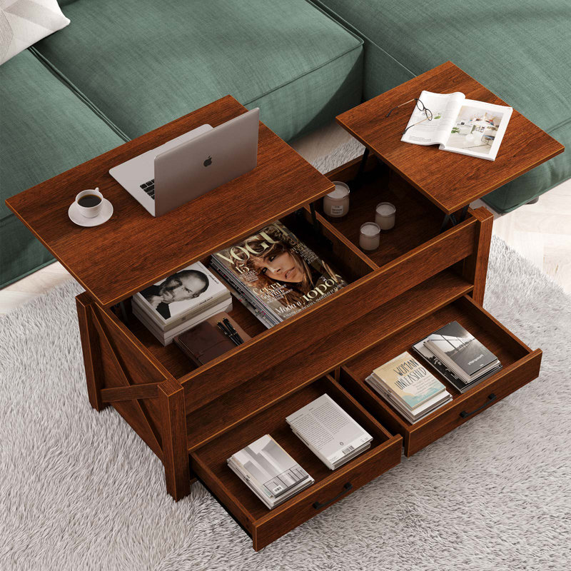 Coffee Table with 2 Storage, Lift Top Coffee Table for Living Room, 19" H x 47.2" L x 19.7" W, Espresso
