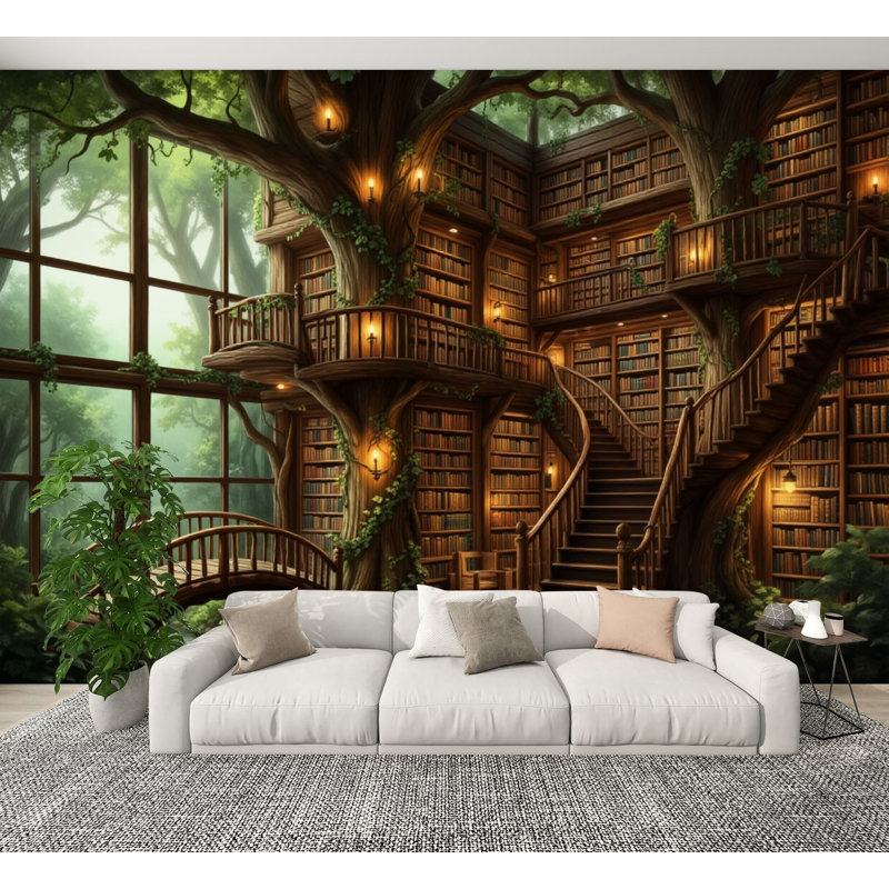 Papier peint pelez et collez Magical Treehouse Bridge, L 144 po x l 100 po