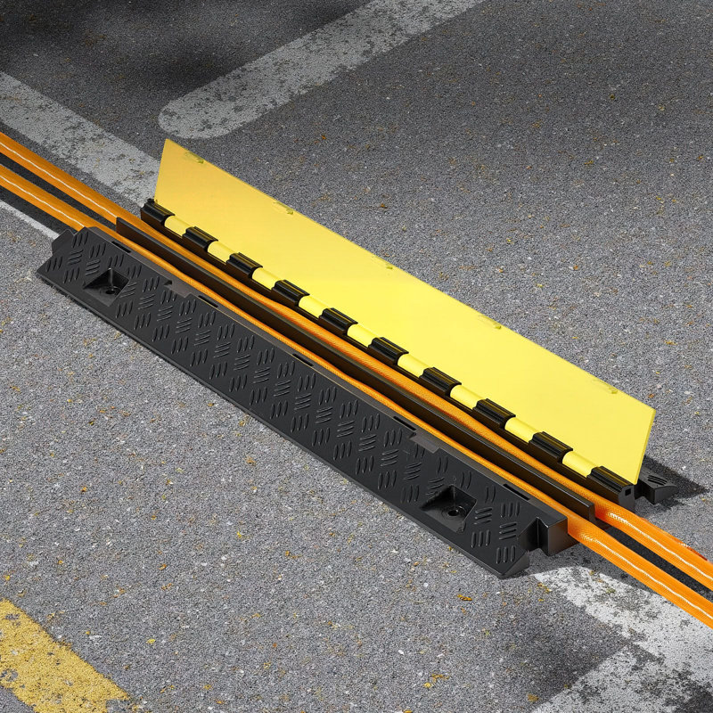 Cable Protector Ramp, 22,000 lbs/Axle Load Capacity, TPU Material, 3 Pack, 2 Channel Heavy Duty Cord Cover, Black, 1.2 x 1.1 in Channel with Flip-Open Top Cover