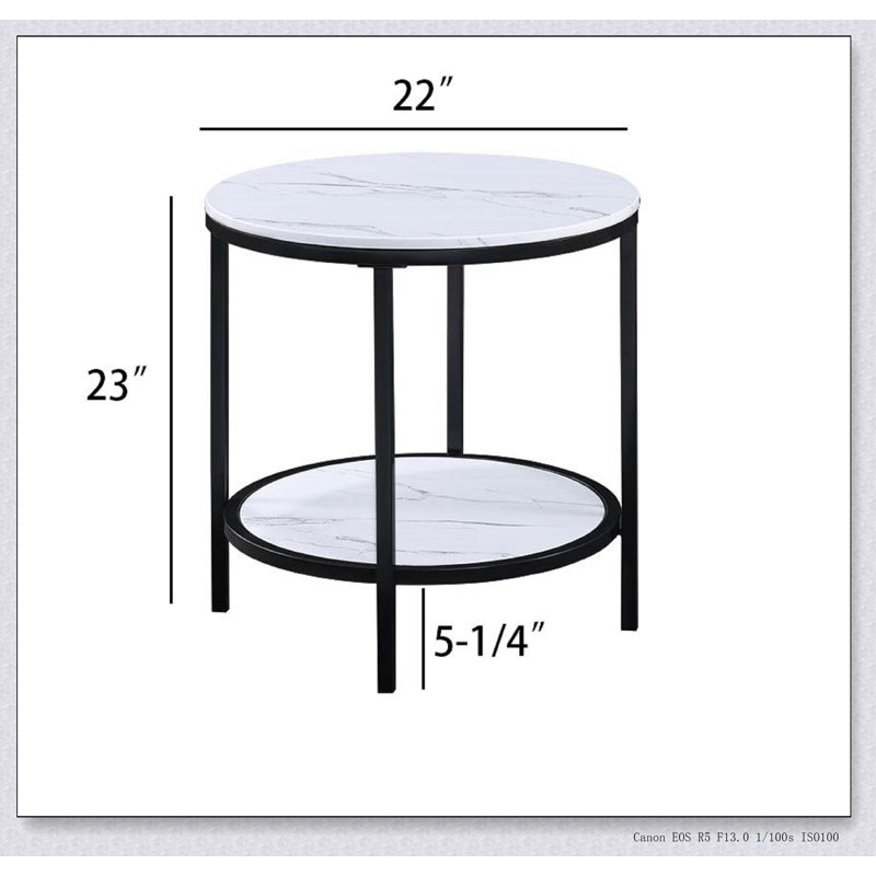 Table de bout ronde moderne en faux marbre avec plateau de rangement 1pc