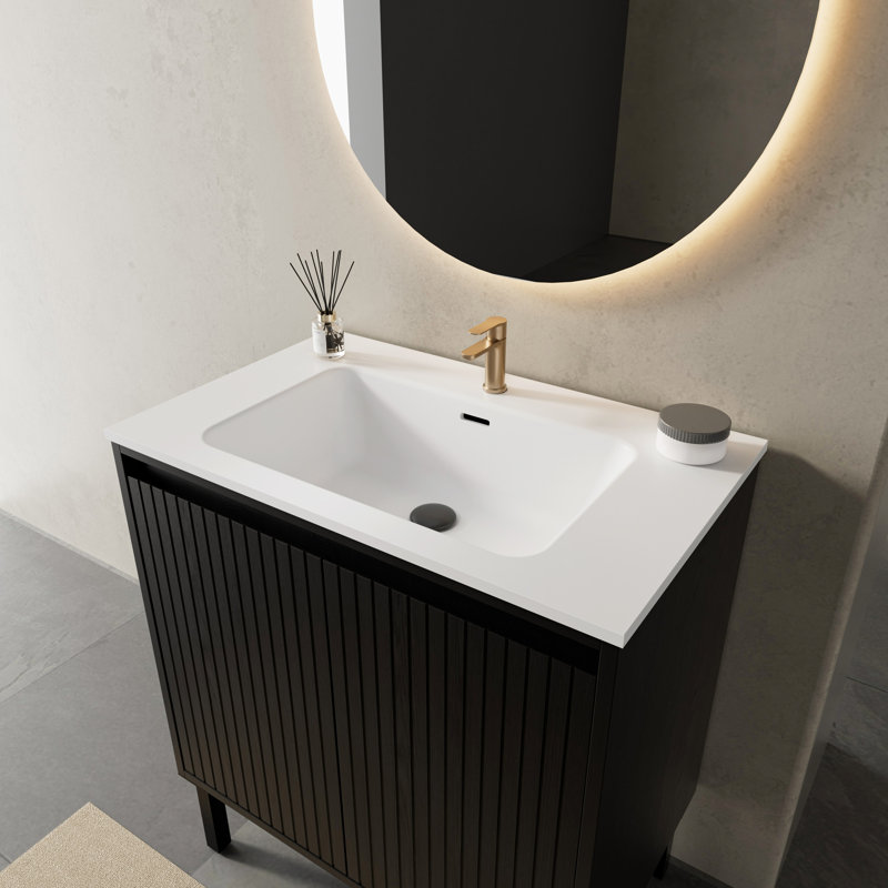Meuble-lavabo moderne de style américain avec rainure verticale, meuble-lavabo autoportant ou suspendu 24/30/36 po avec choix de lavabo encastré blanc