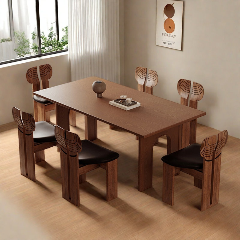 French style rectangular solid wood table set, 29.52"H x 70.86"L x 31.49"W