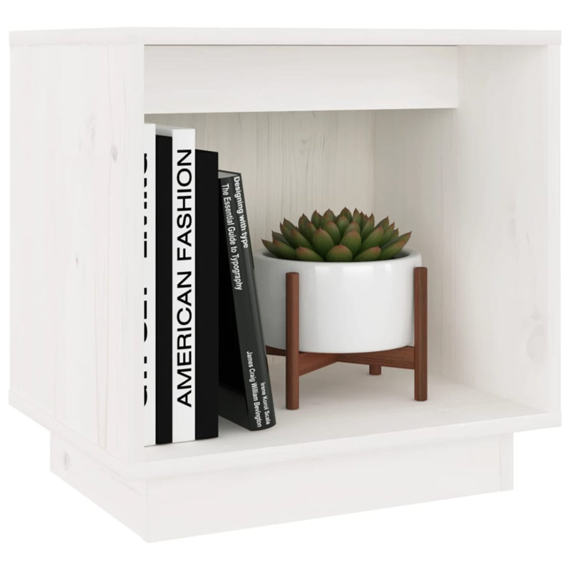 Gloe 40cm W Solid Wood Bedside Table, White, 1